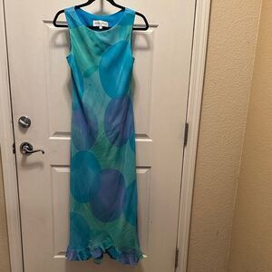 Donna Ricco Teal Lavender and Aqua Maxi Dress Fairy Romantic Size 6